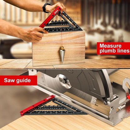 VNW 7inch Rafter Square with Carpenter Pencil, 1/8" Precision Heavy Duty Aluminum Woodworking Rule,Triangle Ruler Measuring Layout Tool (Black, Rafter Square)