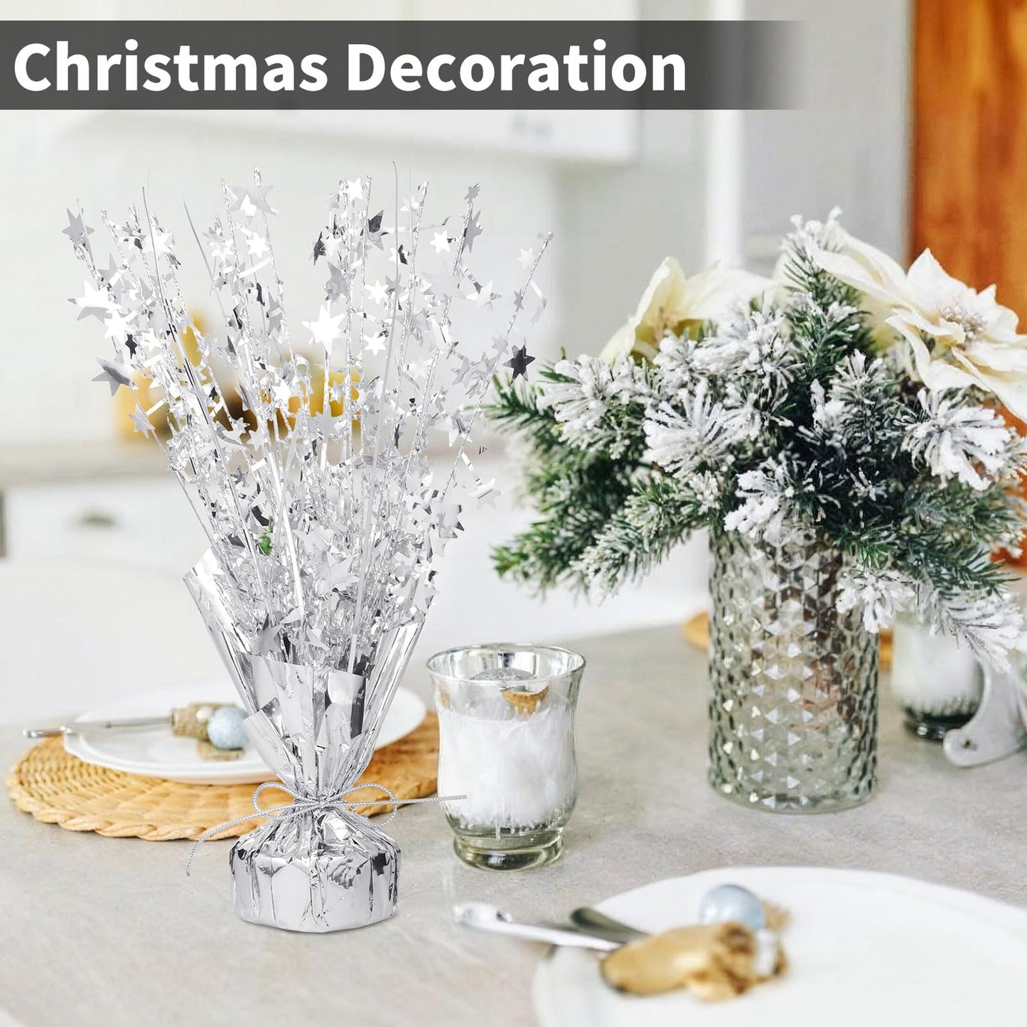 6 Pack Metallic Foil Spray Centerpiece Table Decoration Silver Star Party Centerpieces Table Decorations for Birthday Wedding Anniversary 2026 Graduation Party Decor