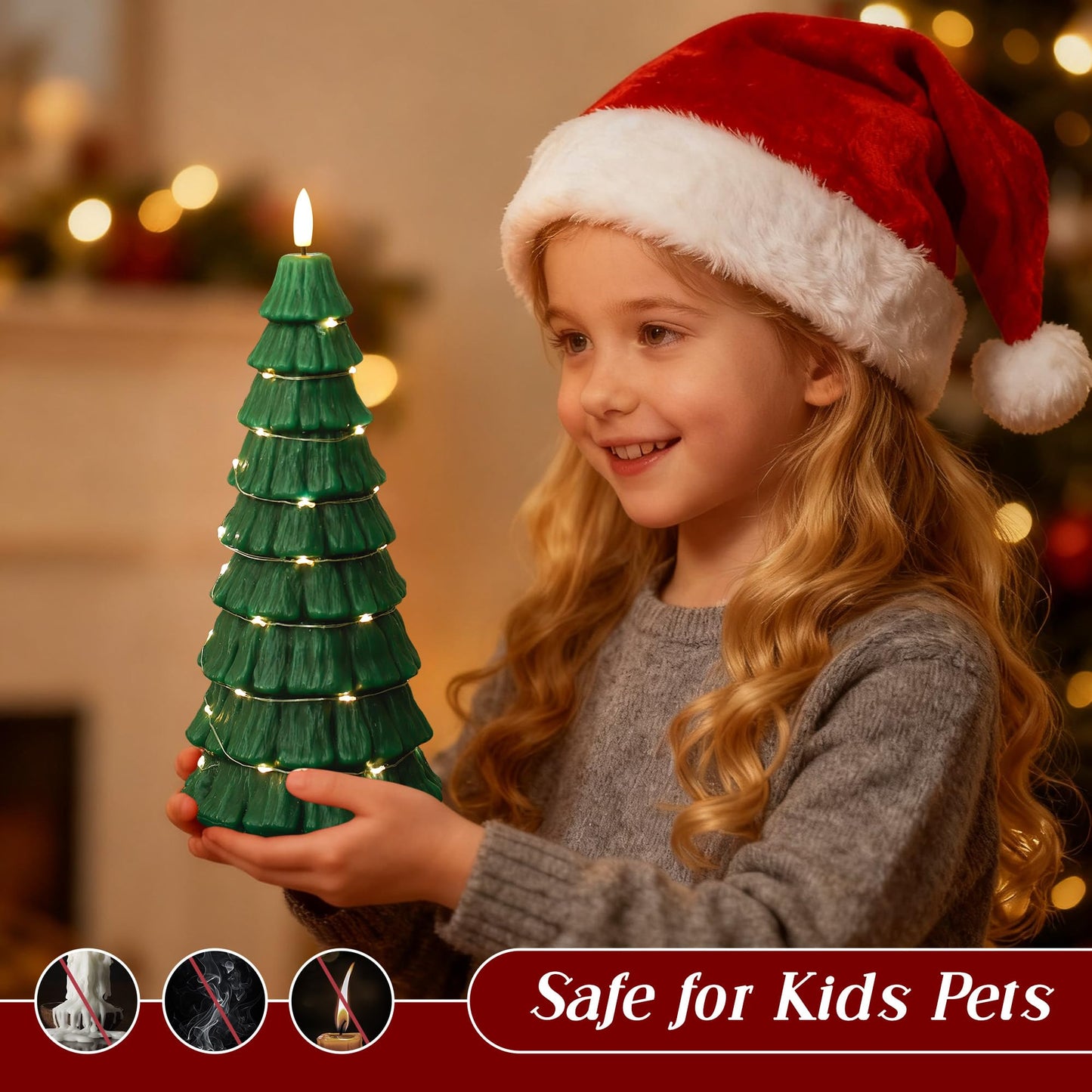 AFINETH Christmas Tree Candles with Remote, Christmas Flameless Candles with Embedded Star String Fairy Lights, Battery Operated Candles, Flickering Xmas Flameless Candles for Table Decor