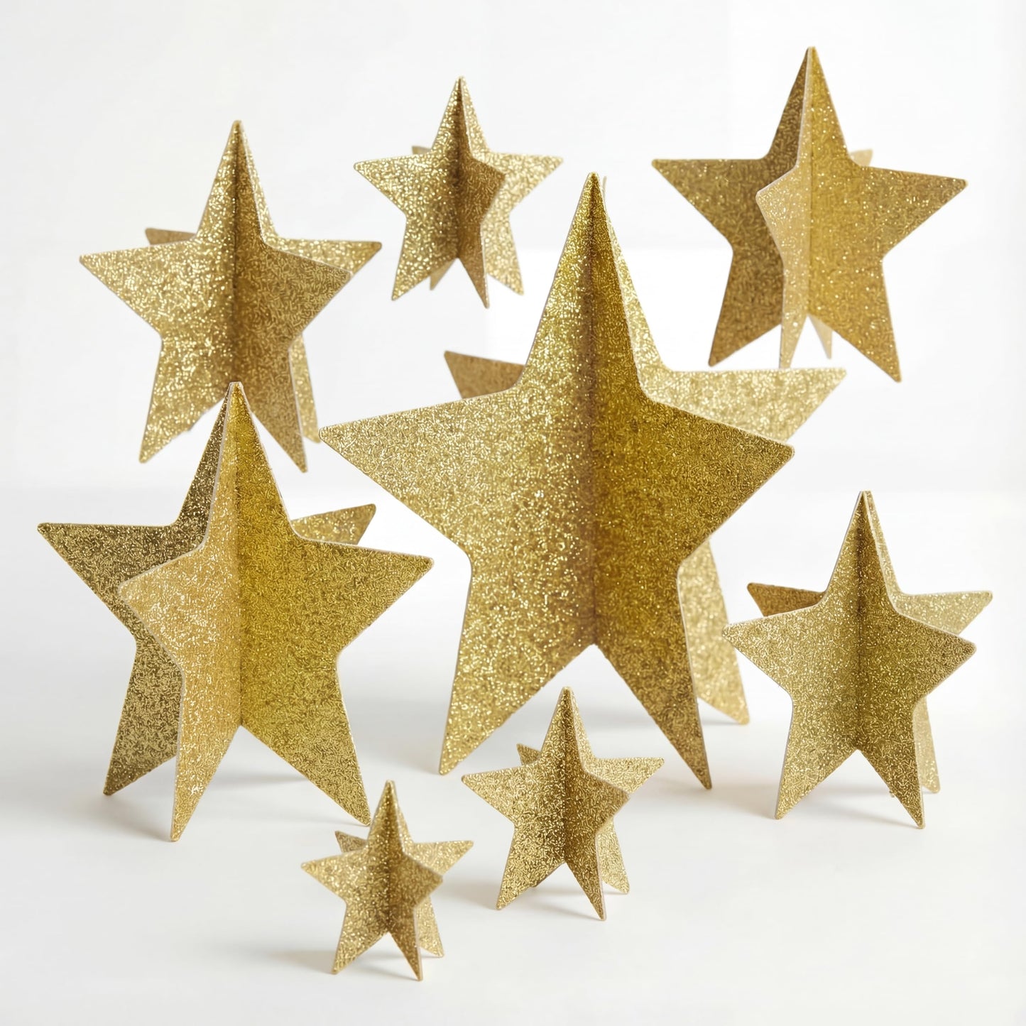AmazingSpark 9 Pcs Large Star Centerpieces Gold 3D Back to School Star Table Decorations in 3 Sizes 10" 8" 6" for Birthday Party Baby Shower Gathering Ceremony Movie Night Supplies (Glitter Gold)
