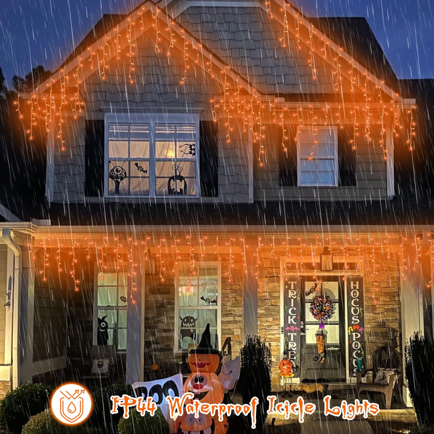 YEGUO 33ft 400 LED Orange Thanksgiving Lights, Connetable Icicle Light Outdoor Waterproof, 8 Modes Christmas Lights Indoor Plug in for Thanksgiving House Patio Fall