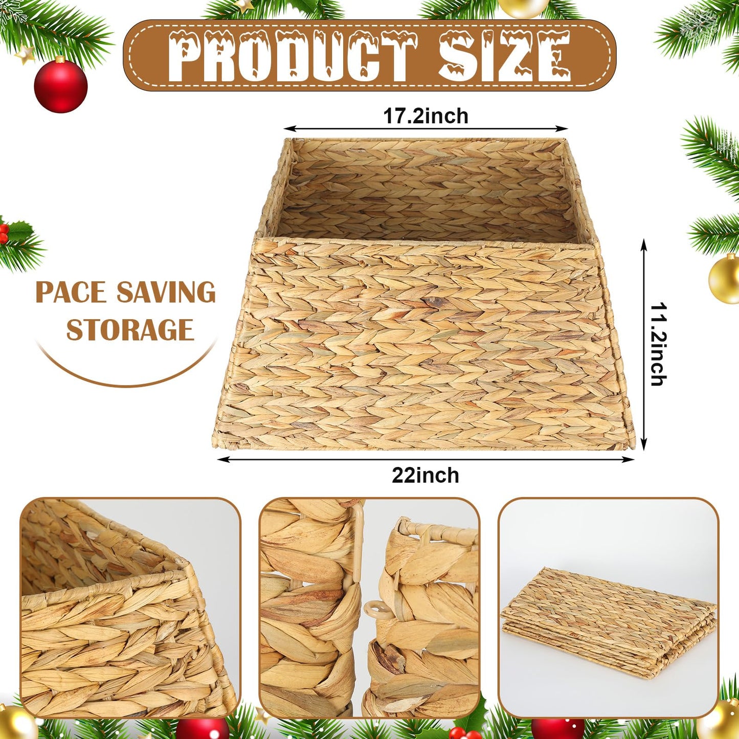 Suncalla 22 Inch Christmas Tree Collar Water Hyacinth Woven Farmhouse Square Base Cover Christmas Tree Basket for Xmas Holiday Decorations(Natural)