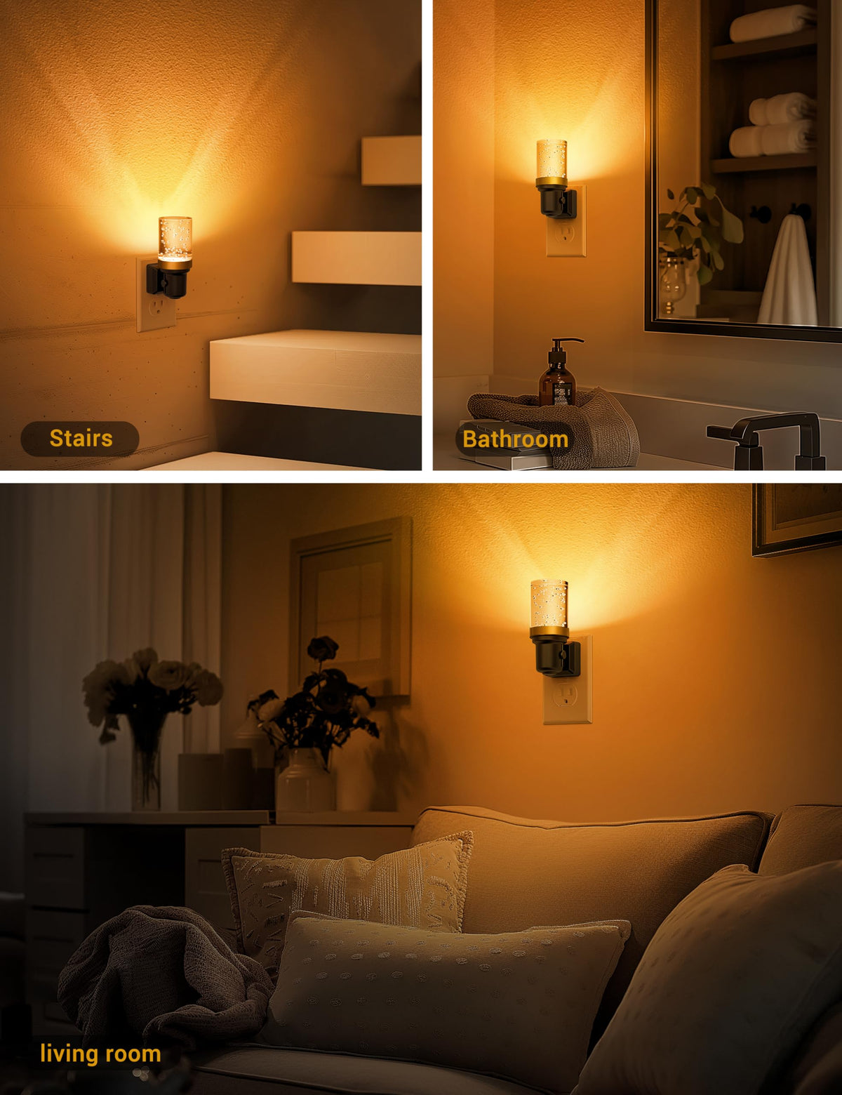 JandCase LED Night Light, Dimmable Night Lights Plug into Wall, Modern Nightlight with Auto On Off Light Sensor, 3000K Soft White Night Light 0-100LM Brightness for Bathroom Hallway Bedroom Decor