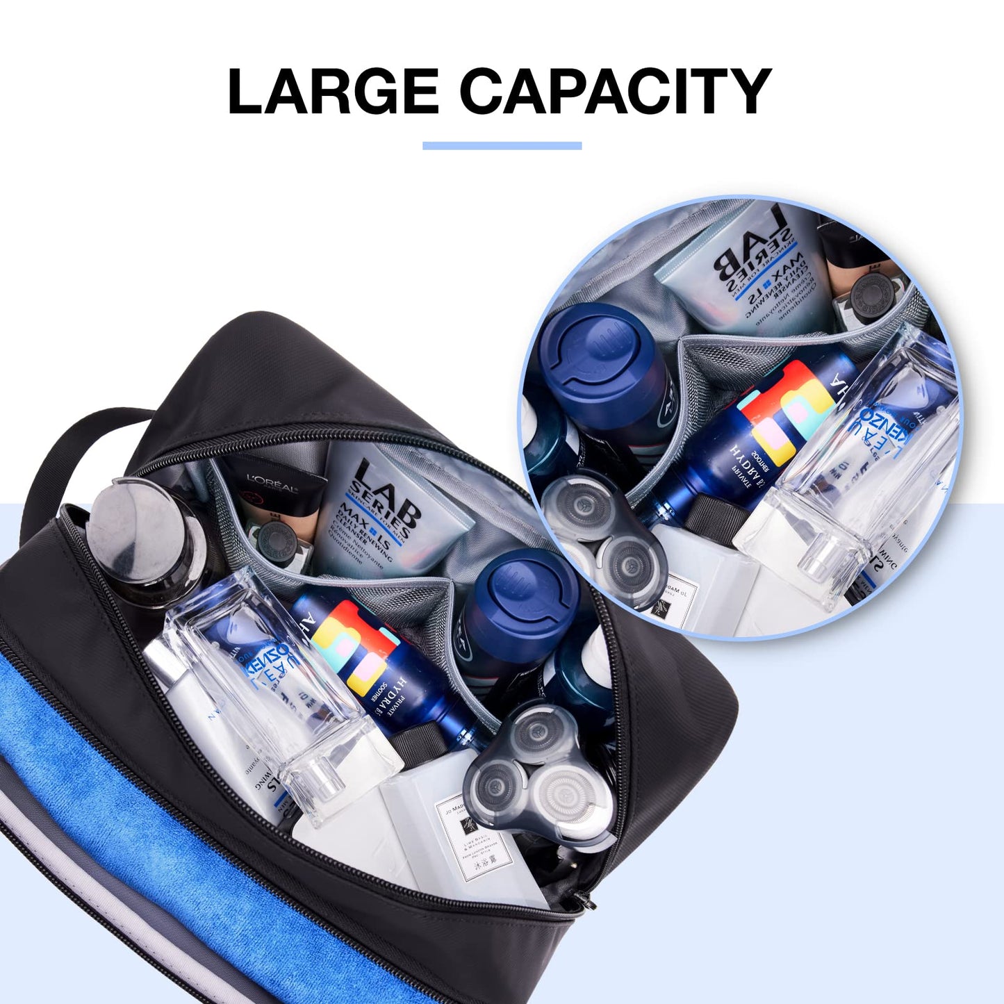 BAGSMART Large Toiletry Bag for Men, Valentines' Day Gifts Travel Organizer Hanging Dopp Kit Water Resistant Shaving Bag for Bathroom Shower, Toiletries Accessories,Travel Essentials, Black-Large