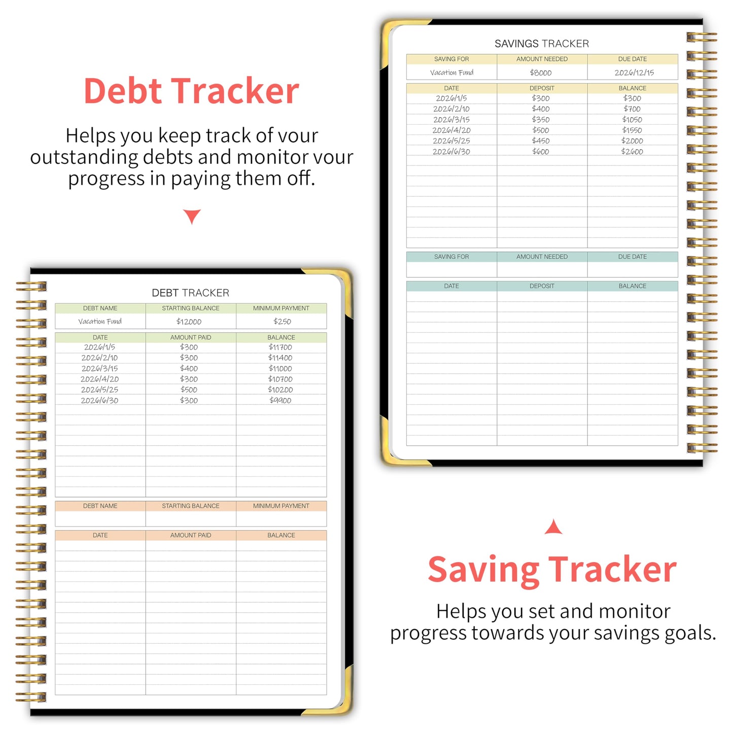 Budget Planner - Monthly Budget Book B5, Undated 12 Month Expense Tracker Notebook with Metal Corner Protectors & Bill Organizer, Hard Cover Financial Account Book for Women Men Home Business, Black