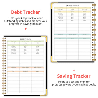 Budget Planner - Monthly Budget Book B5, Undated 12 Month Expense Tracker Notebook with Metal Corner Protectors & Bill Organizer, Hard Cover Financial Account Book for Women Men Home Business, Black