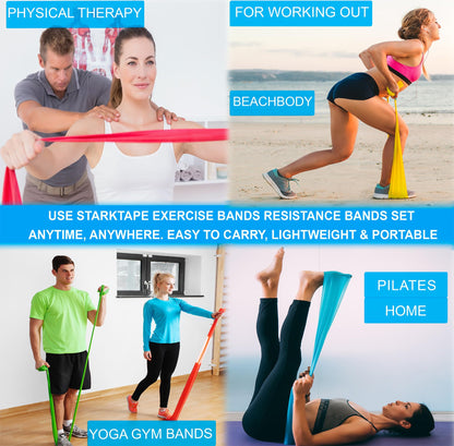 Resistance Bands Set. 5 Pack Non-Latex Physical Therapy, Professional Elastic Band. Perfect for Home Exercise, Workout, Strength Training, Yoga, Pilates, Rehab or Gym Leg Upper, Lower Body