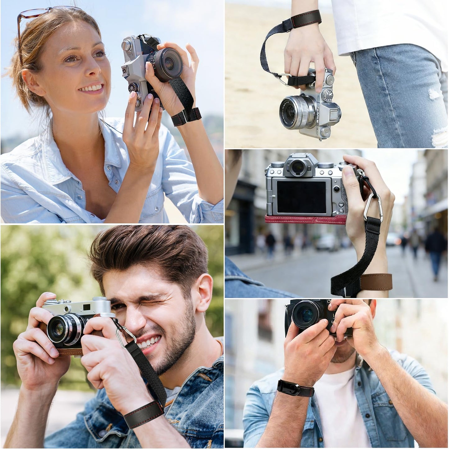 TELIJIE Camera Wrist Strap, Leather Camera Hand Straps for Photographers, Adjustable Soft Strap for DSLR SLR Mirrorless Cameras (Black)