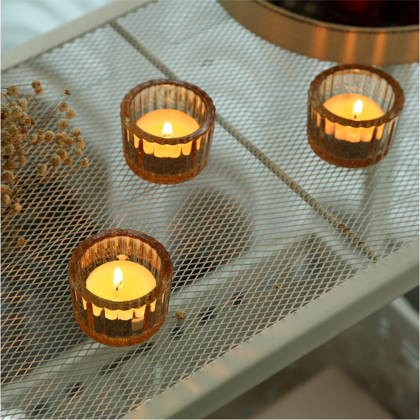 GOLDEAL Gold Round Tealight Candle Holders,Set of 24 Thick Glass Tea Light Candle Holder Decor,Candlestick for Wedding Decor,Party,Baby Shower Party,Bridal Shower Party,Table Centerpiece, Home Décor