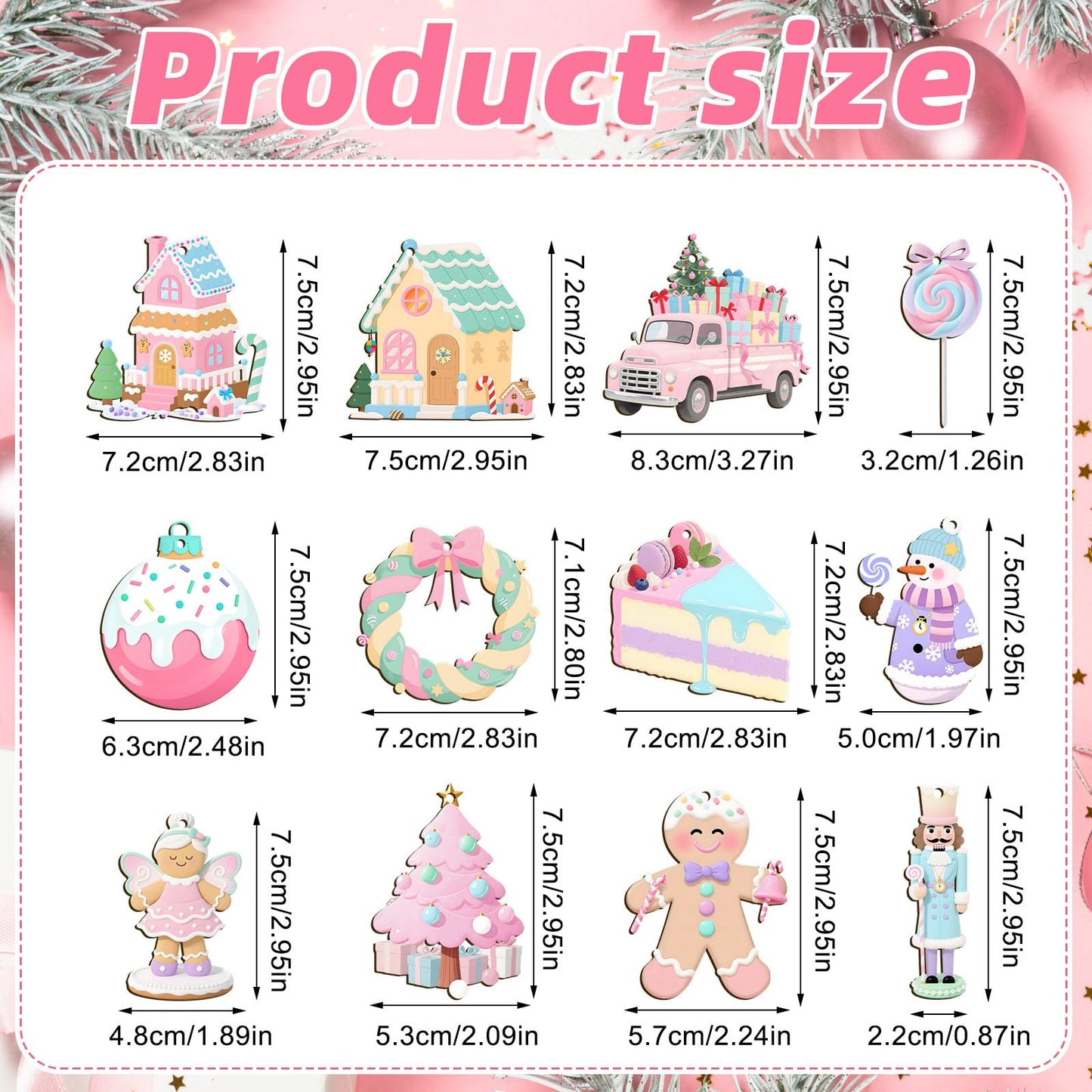 Kathfly 24 Pcs Pastel Christmas Tree Ornaments Candy Christmas Hanging Decor Wooden Gingerbread Man Lollipop Ice Cream Cake Ornament for Xmas Tree Garland Home Holiday Indoor Decor