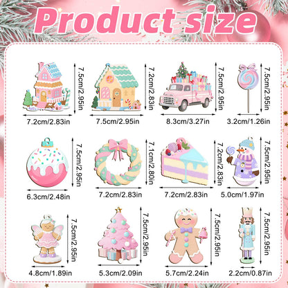 Kathfly 24 Pcs Pastel Christmas Tree Ornaments Candy Christmas Hanging Decor Wooden Gingerbread Man Lollipop Ice Cream Cake Ornament for Xmas Tree Garland Home Holiday Indoor Decor