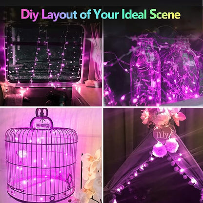 4 Pack 20FT 60LED Halloween Battery Operated Fairy Lights with Timer, Waterproof Battery String Lights Outdoor Indoor, Battery Twinkle Lights for Bedroom Wedding Birthday Party Halloween (Purple)