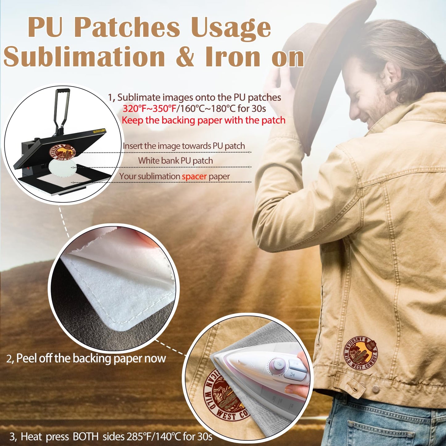 iFForce Full Sublimation Blank Leatherette Patches Without Border - 60 Pcs Waterproof Smooth Glossy PU Iron on Hat Patches - Rectangle Rounded Rectangle Round Patches for DIY Hat & Clothes Business
