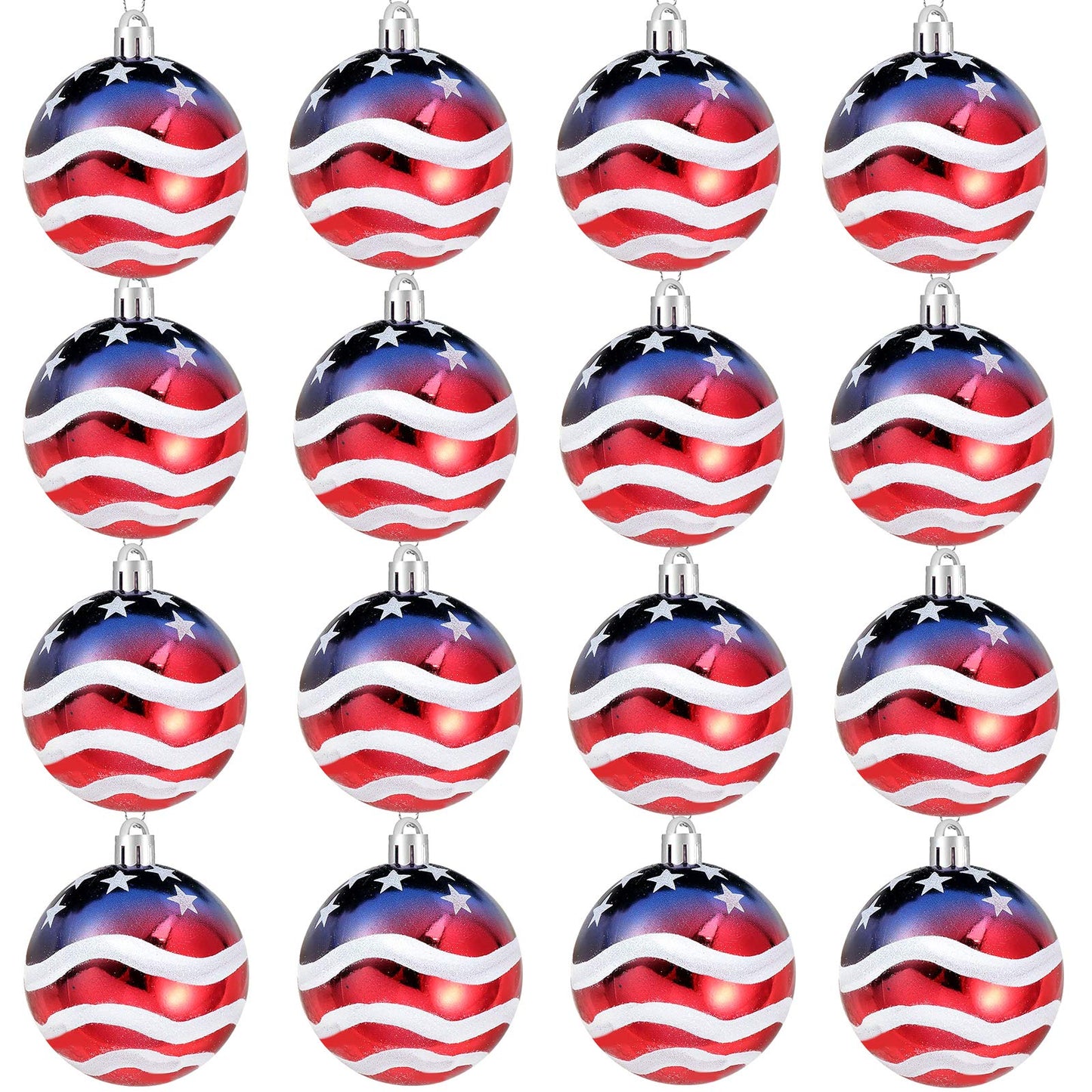 Iceyyyy 16 Pcs Independence Day Ball Ornament - 4th of July Patriotic Hanging Ball Decoration American Flag Ornament for Independence Day, Christmas Tree, USA Themed Party Supplies (16)