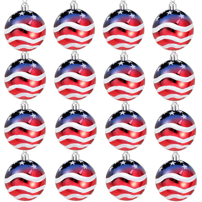 Iceyyyy 16 Pcs Independence Day Ball Ornament - 4th of July Patriotic Hanging Ball Decoration American Flag Ornament for Independence Day, Christmas Tree, USA Themed Party Supplies (16)