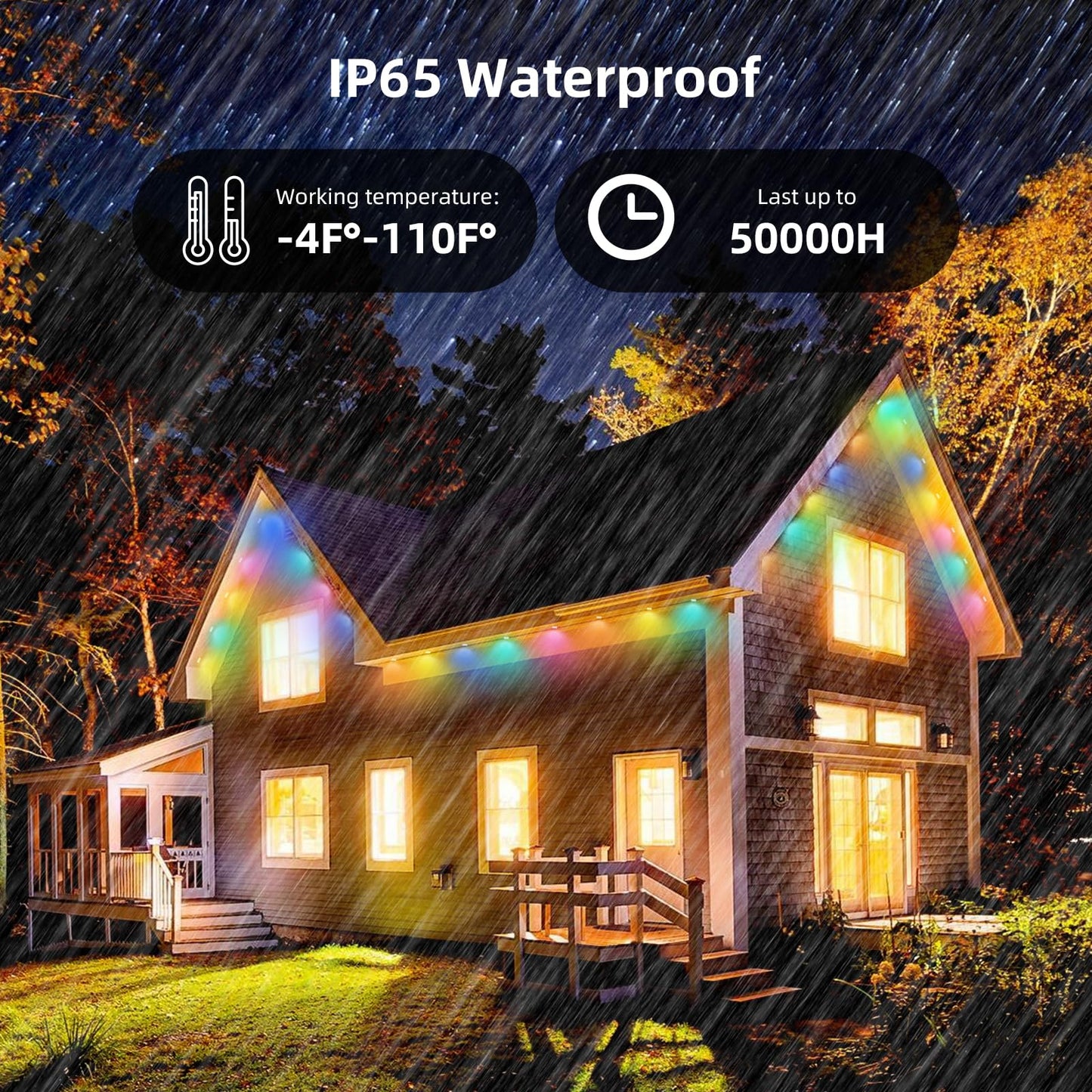 Permanent Outdoor Lights, 50ft Smart RGB Outdoor Light, 36 LED Eaves Lights with 54 Scene Mode, IP67 Waterproof for Halloween, Christmas, New Year, Holidays, Daily Lighting, APP Voice Remote Control