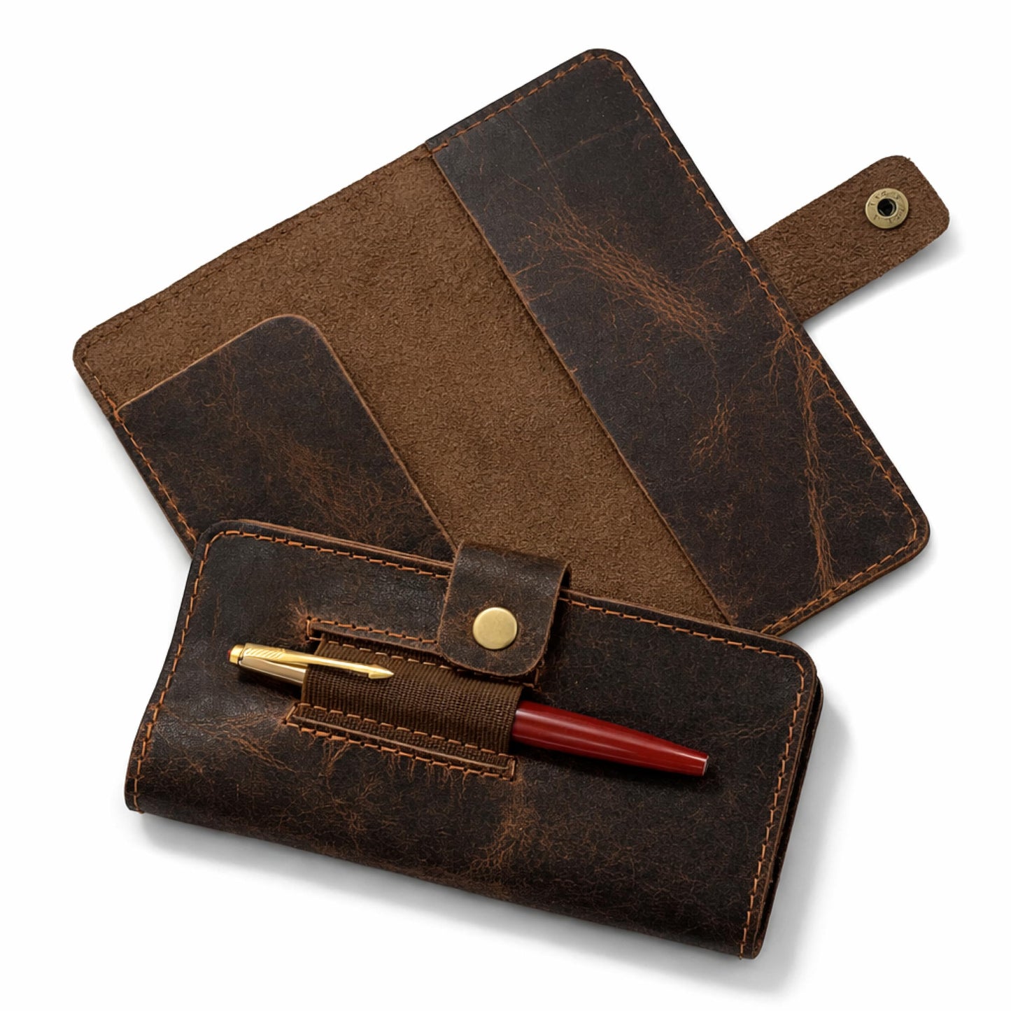 TheAntiq Leather Checkbook Cover with Pen Loop, Full Grain Check Book Holder Wallet for Personal & Duplicate Checks, Slim Money Organizer for Men & Women – Brown