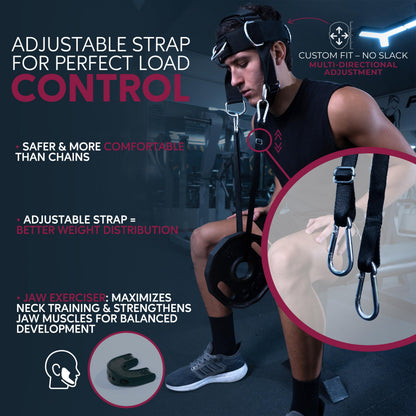 ALKYRIA Neck Harness Weight Lifting Trainer - Adjustable Neck Exerciser & Strengthener for Gym, Boxing, and Home Training - Padded Head Harness with Bonus Jaw Exerciser & Mesh Bag