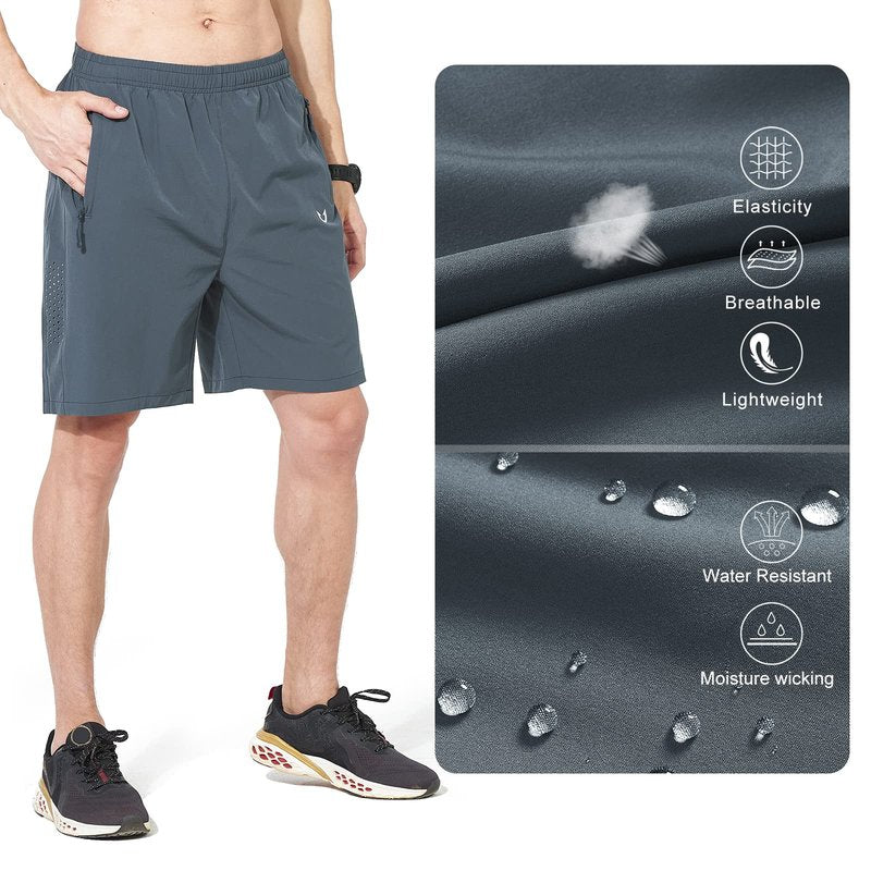 NORTHYARD Men's Athletic Running Shorts Gym Workout 7"/9"/5" Quick Dry Lightweight Sports Basketball Tennis 3 Zipper Pockets COOLGREY 3XL