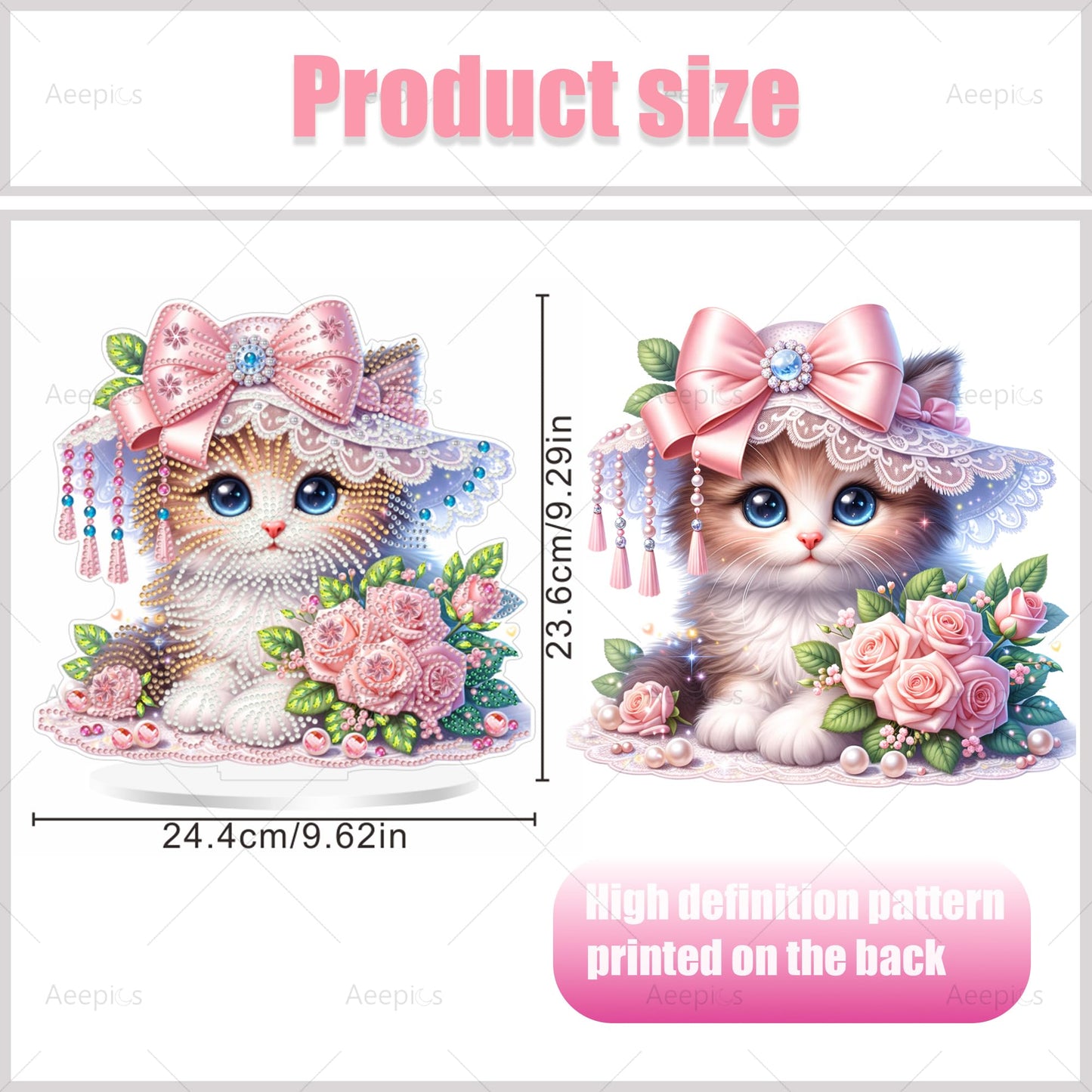Aeepics DIY Diamond Art Tabletop Kit for Adults, Acrylic Desktop Diamonds Painting Kit Ornament, Stand Up Diamond Art Painting Board Kit (Cat)