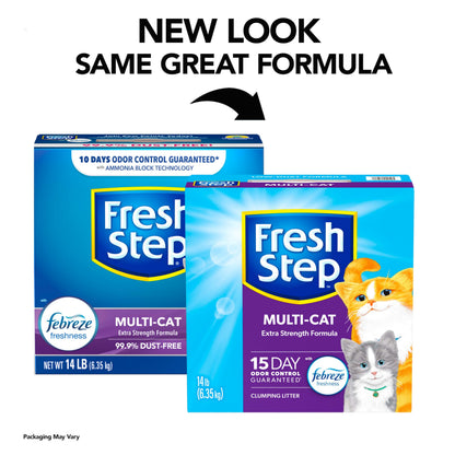 Fresh Step Clumping Cat Litter, Multi-Cat, Long Lasting Odor Control Kitty Litter with Activated Charcoal, Low Dust Formula, 14 lb