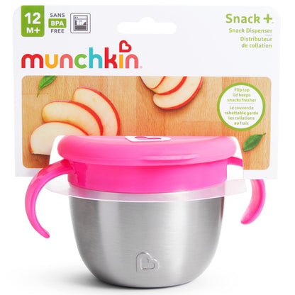 Munchkin® Snack+™ Stainless Steel Snack Catcher Cup with Lid, 9 Ounce, Pink, 1 Pack