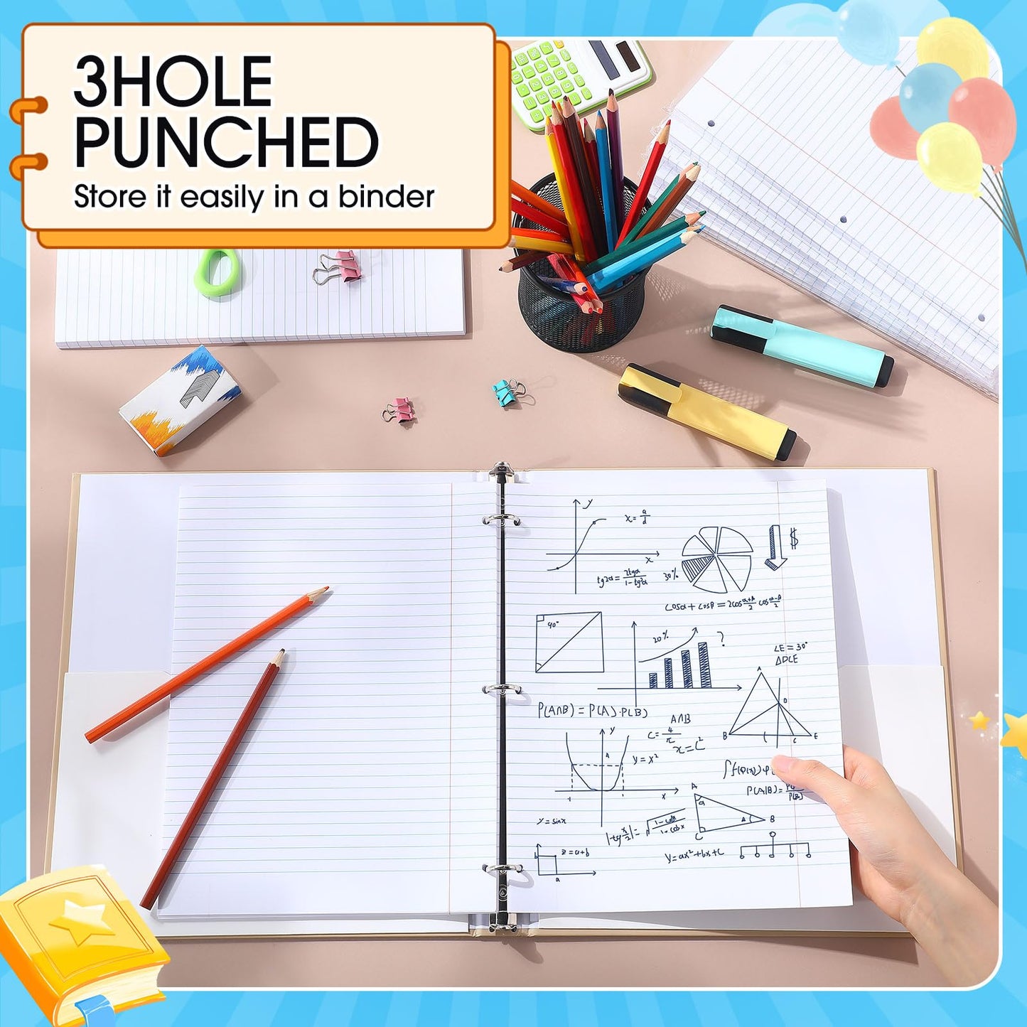 Fainne 20 Pack Notebook Paper Bulk College Ruled 8 x 10.5'' College Ruled Loose Leaf Paper Bulk Notebook Paper Lined Filler for 3 Ring Binders for College School Classroom 100 Sheets Per Pack
