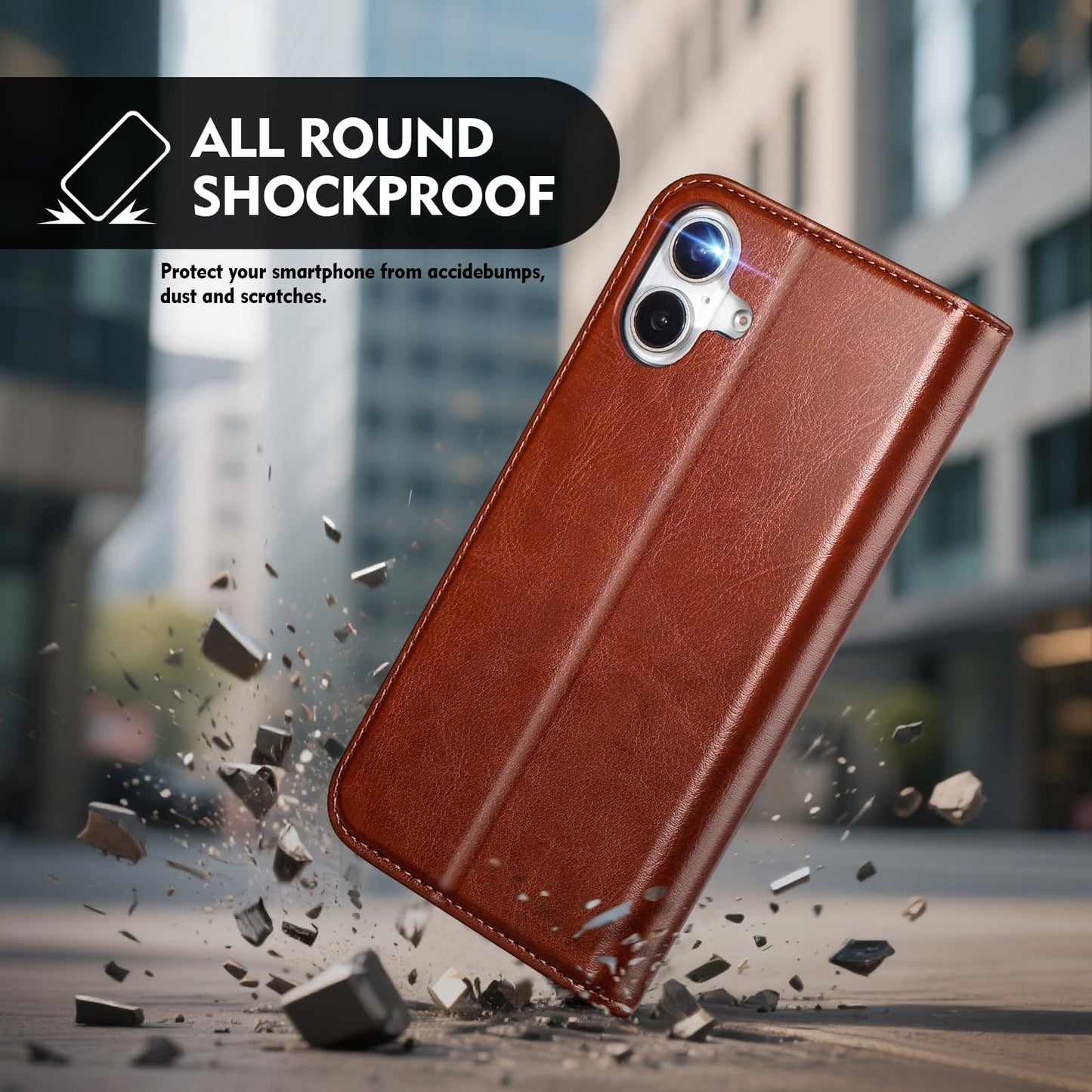 Scutumate Compatible with iPhone 17 Case Wallet with Card Holder [4 Card Slots] Kickstand [RFID Blocking] PU Leather Phone Case Flip Folio Protective Cover TPU Shockproof,for Apple 17 6.3",Brown