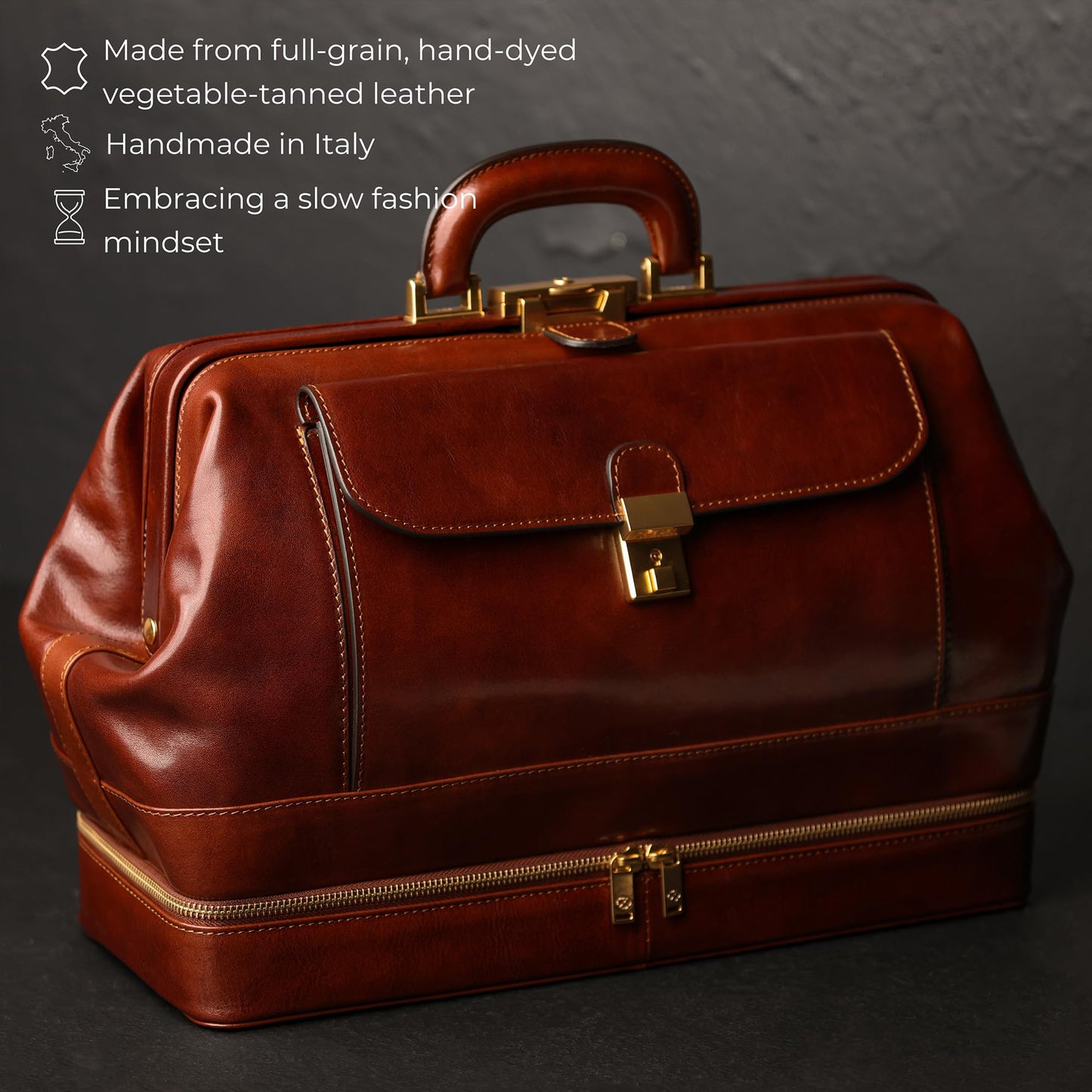 Time Resistance Leather Medical Doctor Bag - Vintage Style Medium Satchel (Brown)