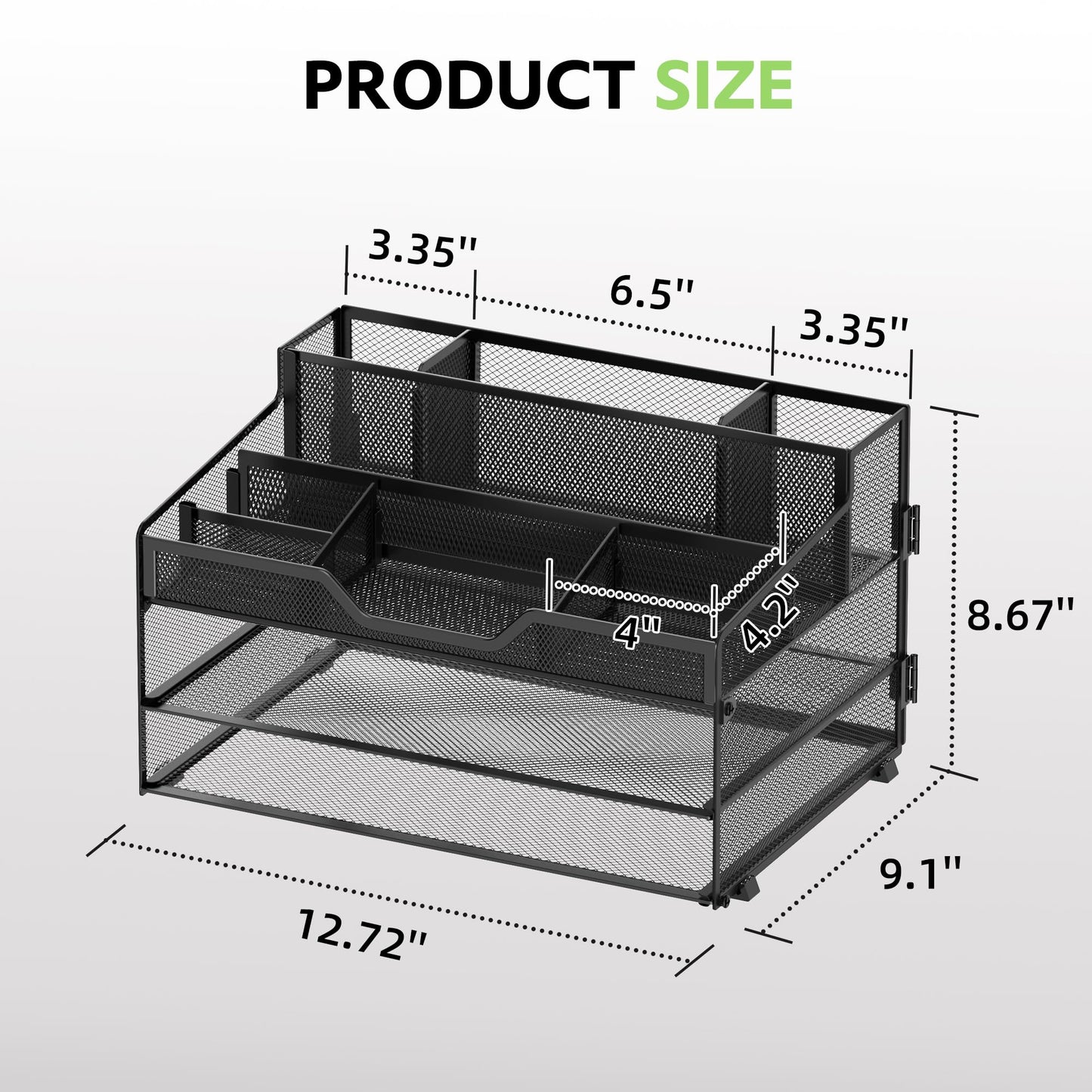 SUPEASY 3 Tier Desk Organizer, Mesh Letter Tray Paper Organizer with 5 Adjustable Storage Compartments & Pen Holder, Metal Desk Accessories for Home Office School, Black