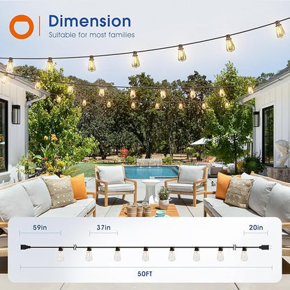 addlon 50FT LED Outdoor String Lights Waterproof Patio Lights with 16 Shatterproof ST38 Replaceable Bulbs(1 Spare), Dimmable Outside Hanging Light Connectable for Porch, Backyard, 2200K Warm Yellow