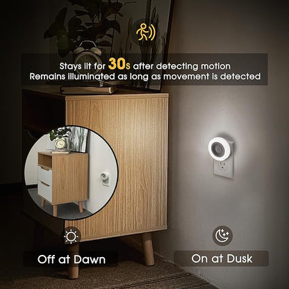 Briignite Motion Sensor Night Light, [2 Pack] Night Lights Plug into Wall, Auto On/Off Motion Activation Nightlight, Energy-Saving 0.6W LED, Daylight White, Ideal for Kids, Bedroom, Bathroom