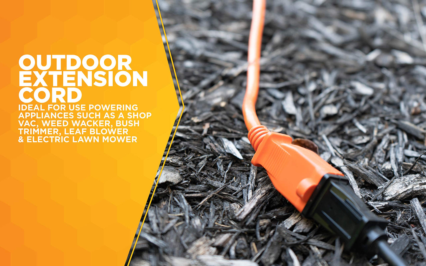 Southwire Woods 50ft Outdoor Extension Cord – Bright Orange, 16/2 Two-Prong – Durable SJTW Jacket for Landscaping & Light-Duty Power – Molded Plug