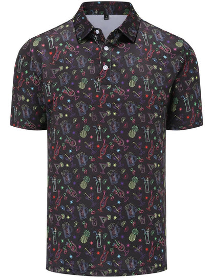 Mens Golf Polo Shirts Short Sleeve Performance Moisture Wicking Dry Fit Casual Print Funny Golf Polo Neon Shirts for Men