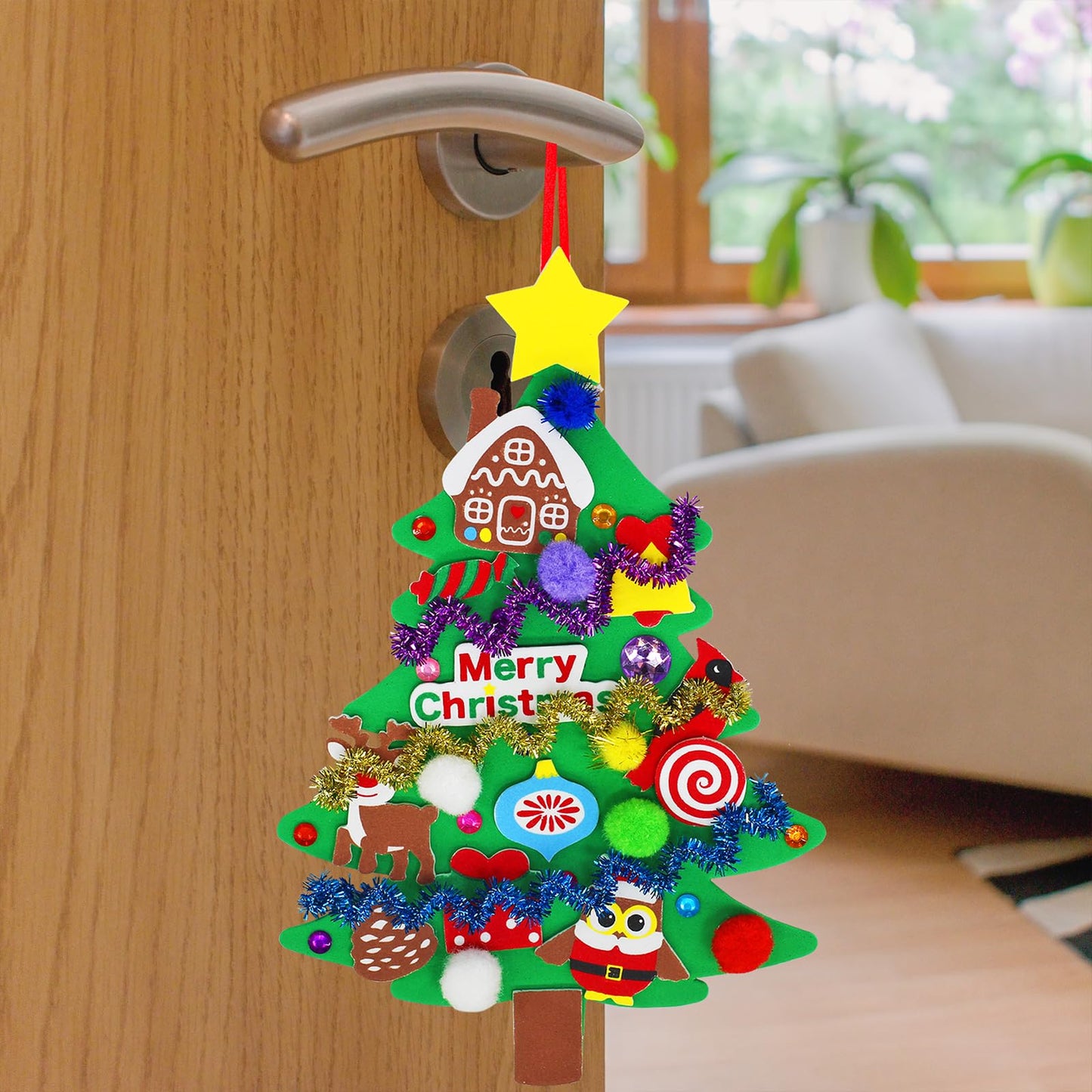 Winlyn 24 Sets Christmas Tree Ornaments Decorations Art Sets DIY Christmas Craft Kits Pine Tree Snowman Snowflake Penguin Foam Stickers Arts and Crafts for Kids Party Favors Home Classroom Activities