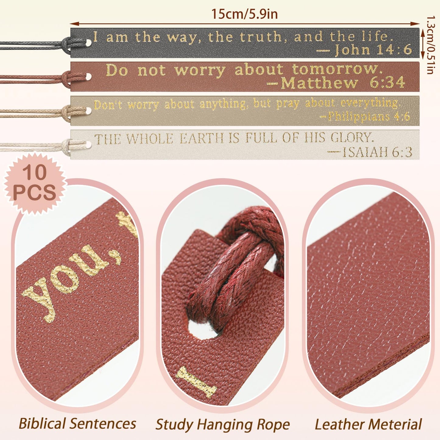 Skyygemm 10 Pcs Christian Bookmarks Christian Gifts for Women Leather Religious Bookmarks Handmade Bible Book Lovers Readers Female Church Book Club(Black Brown)