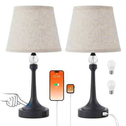 Leasgy Touch Table Lamp Set of 2 with USB C+A Ports-Black 19.7''