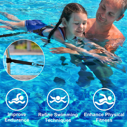 Swimming Training Belt 8-25FT Adjustable Swimming Resistance Belt, Stationary Harness for Any Pool Without Counter Current System (Black)