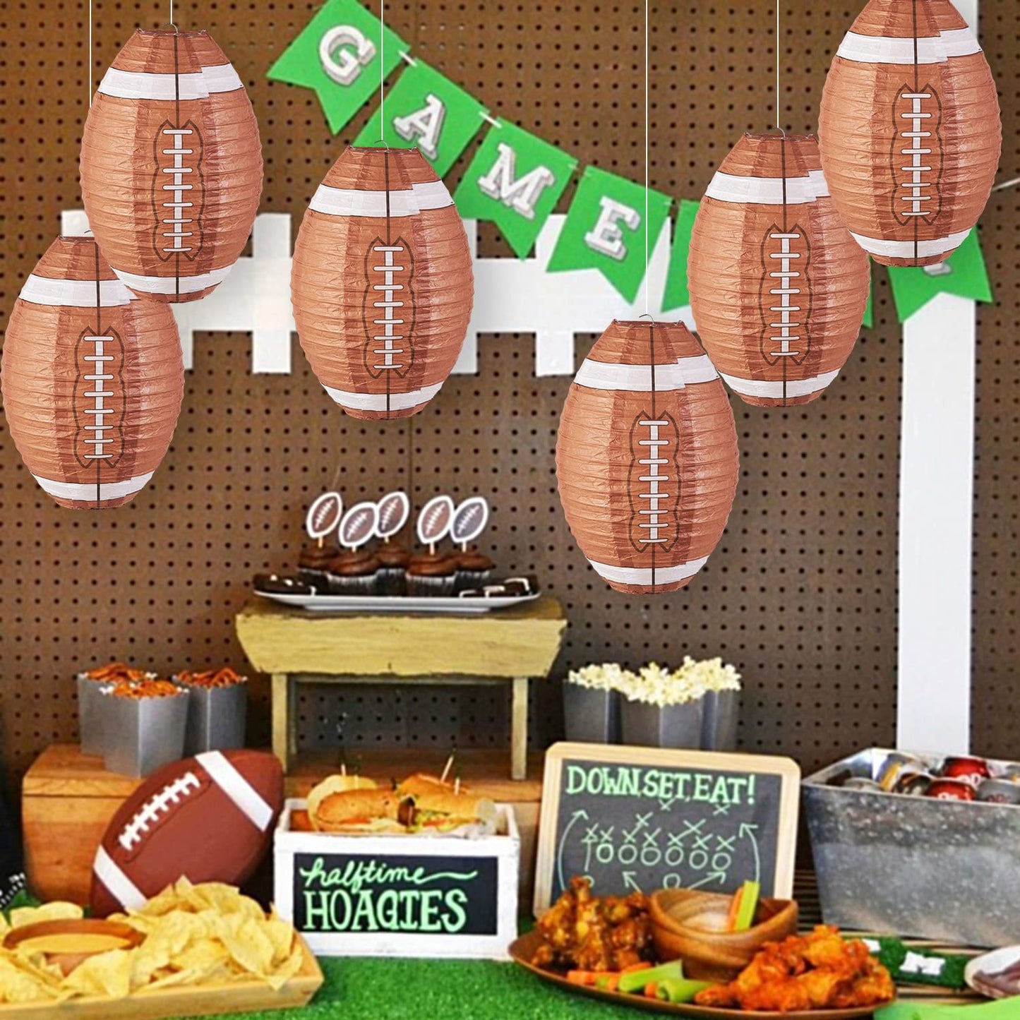 Football Paper Lanterns, Football Birthday Party Decorations,Football Party favors for Outdoor Backyard Sports Game Prizes Football Game Day Easy Joy 3 PCS 12''