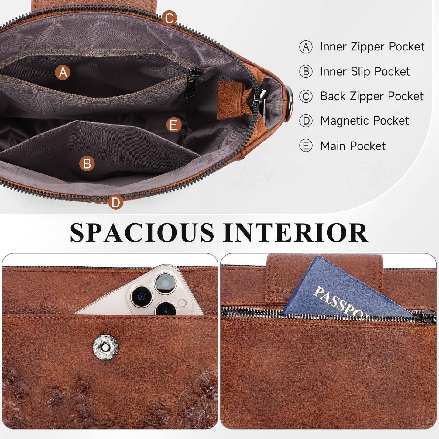 MEITRUE Crossbody Bags for Women Vegan Leather Multi-Pockets Purses Vintage Ladies Small Shoulder Bag