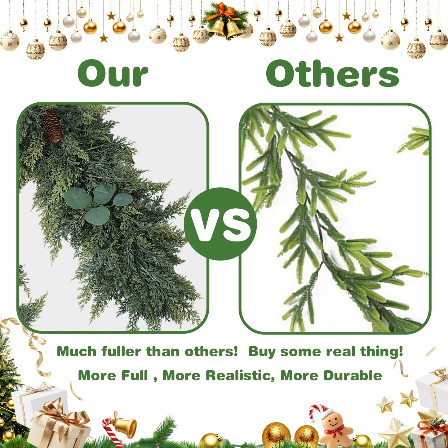 Gudegou 6FT Christmas Garland, Cedar Garlands with Eucalyptus,Artificial Pine Garland Christmas Decorations for Mantle Fireplace Outdoor Staircase