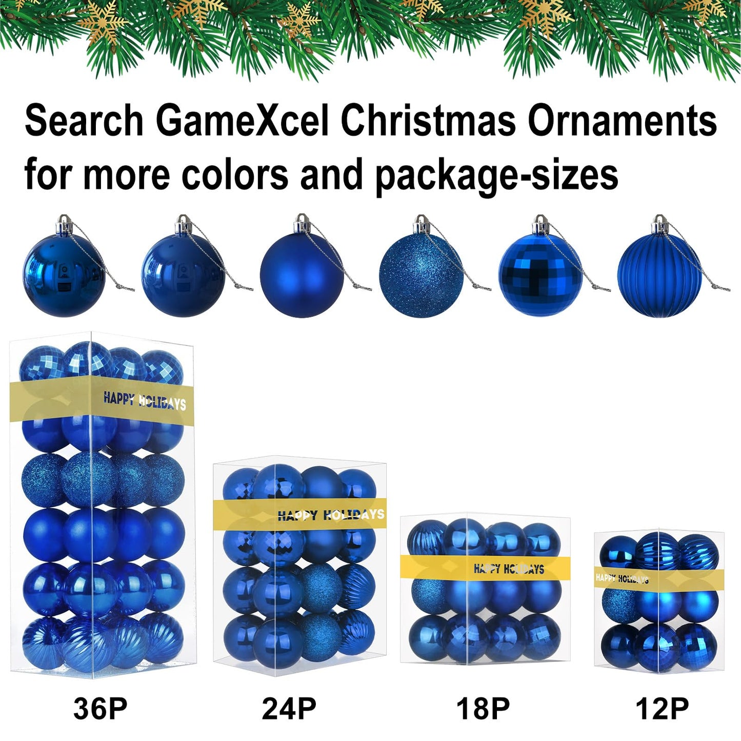 Royal Blue 3.2" Large Christmas Balls - Christmas Tree Decoration Ornaments Shatterproof Hanging Balls for Birthday Halloween Holiday Wedding Decorations Set of 18pcs