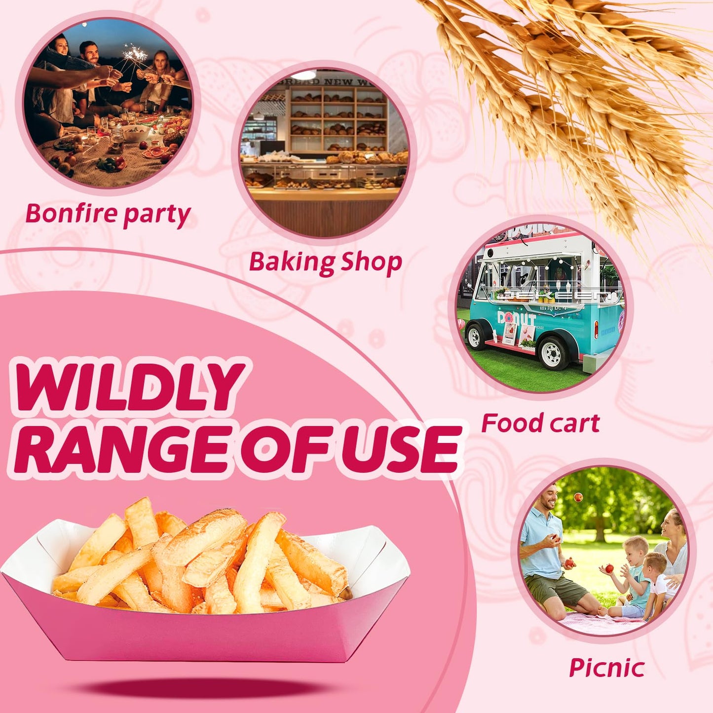 Temmgnie 100 Pack Disposable Paper Food Boat,2lb Pink Paper Food Trays,Kraft Food Serving Boats for Snacks,Hot Dog,Popcorn,Sandwich,Taco,Fries,Nacho