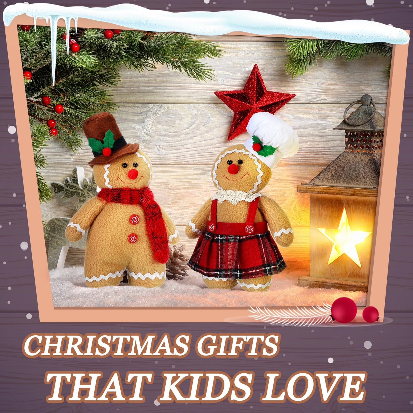 Bencailor 2 Pcs Christmas Throw Pillow Plush Gingerbread Men Pillows Cute Snowman Pillows for Xmas Party Bedroom Cushion Decor(Gingerbread Boy Girl)