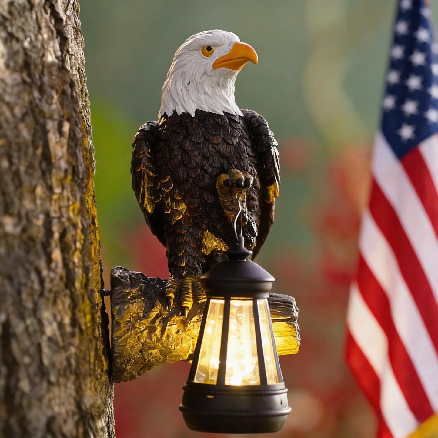 Fashionoda Eagle Tree Hugger with Solar Lantern - Resin Eagle Statue for Outdoor Garden Decor - Ideal Eagle Housewarming & Birthday Gifts for Grandma Mom Women