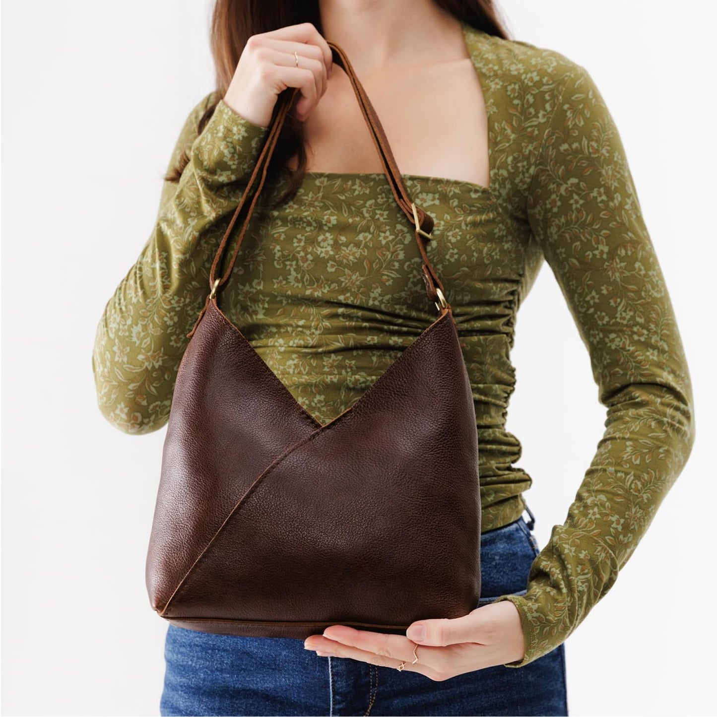 Portland Leather Goods Naomi Shoulder Bag – Slouchy Leather Shoulder Bag with Adjustable Crossbody Strap & Secure Magnetic Closure – Handmade from the Finest Full-Grain Hides – Small, Coldbrew