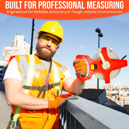 Harrier Hardware 55 Yard / 165 Foot Long Open Reel Tape Measure, Orange, SAE & Metric Scales, Durable for Construction Measuring Tape