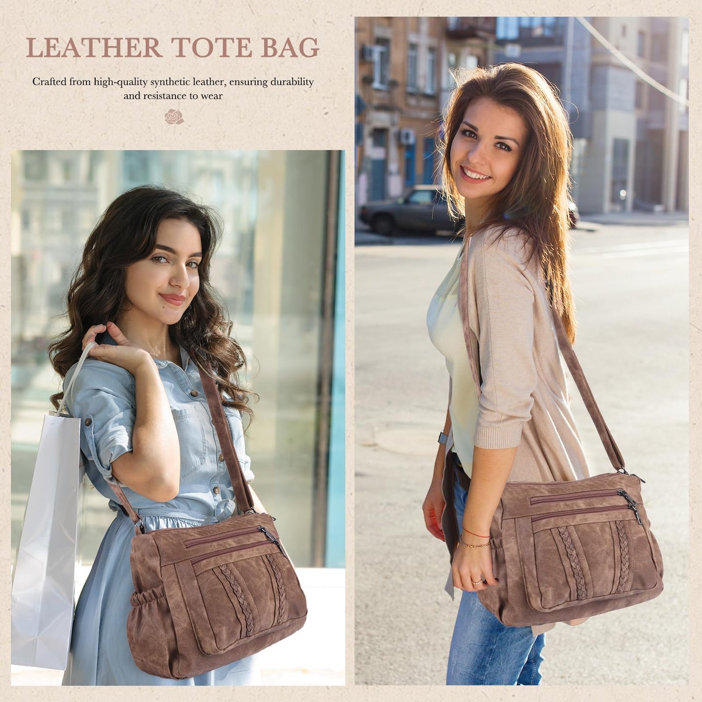 ELDA Crossbody Bags For Women Pocketbooks Soft PU Leather Purses and Handbags Multi Pocket Travel Shoulder Bag Ladies Purse (Retro Brown)