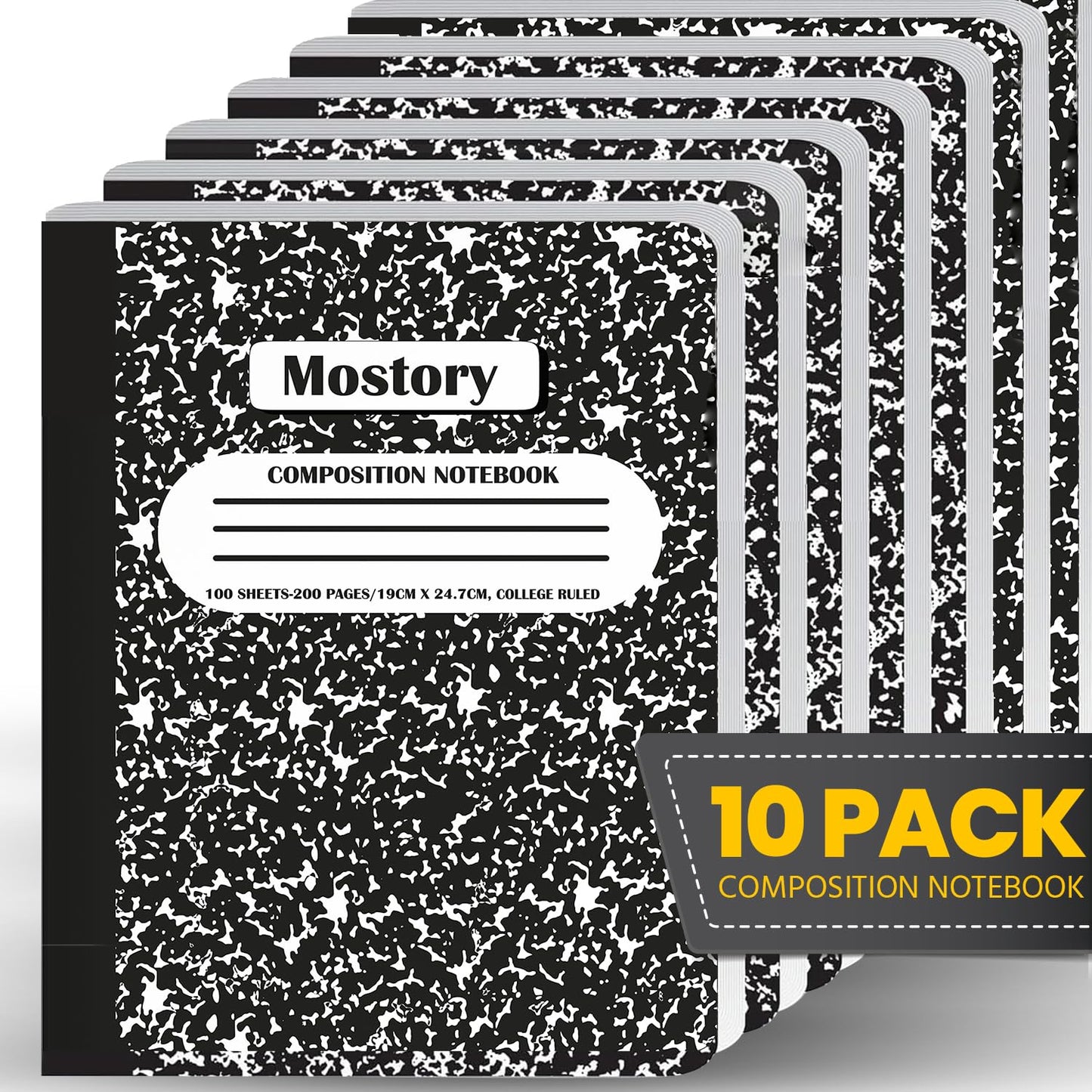 MOSTORY Pack of 10 Composition Notebook - College Ruled 200 Pages (100 Sheets), Size 7.5" x 9.75", Bulk School Supplies, Office, Bulk Notebooks for School, Writing Journal Notebook with Lined Paper