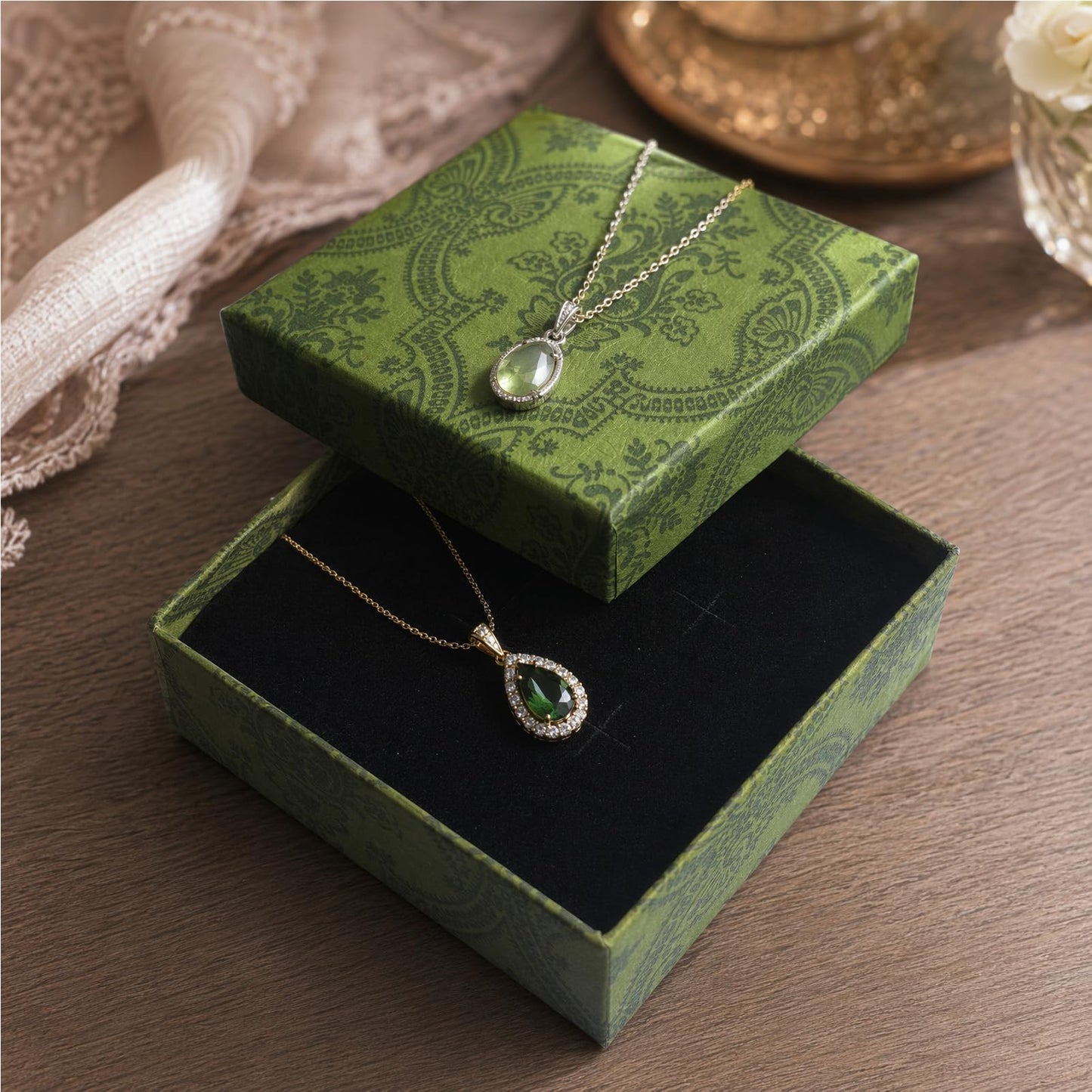 ARTISAMILY 12pcs Green Earring Bracelet Necklace Box Jewelry Gift Boxes 3.5 x3.5 x1 Inch Cotton Fill Cardboard Paper Jewelry Boxes Case for Birthday Wedding Christmas Shipping Storage